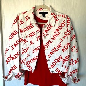 J’adore Red/White Denim crop jacket.